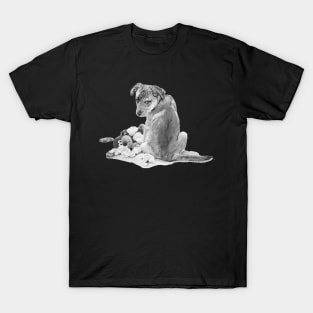 realist art cute puppy with torn teddy dog T-Shirt